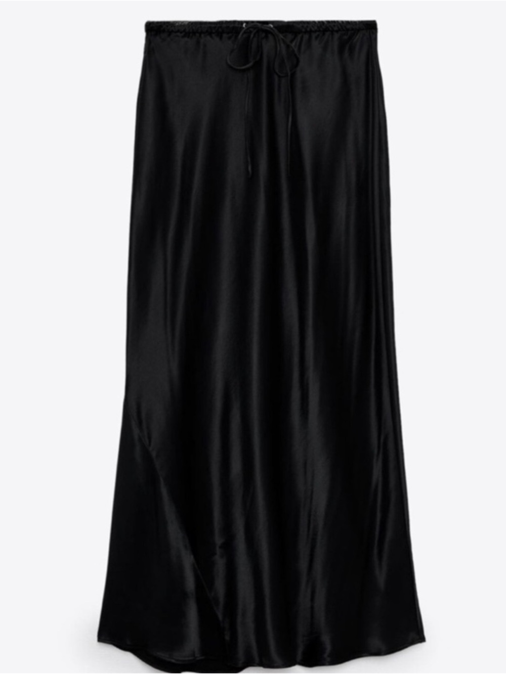 Zara Black Satin Drawstring Maxi Skirt